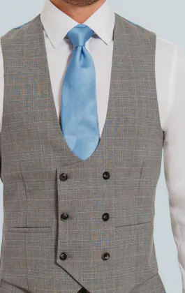 Light Grey Check Double Breasted Waistcoat