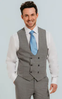 Light Grey Check Double Breasted Waistcoat