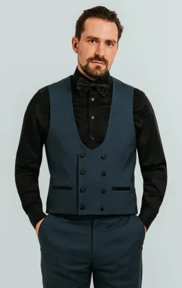 Dobell Teal Double Breasted Tuxedo Waistcoat Dobell