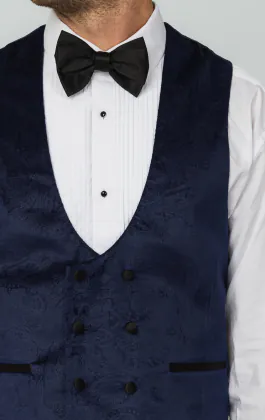 Navy Paisley Velvet Double Breasted Tuxedo Waistcoat