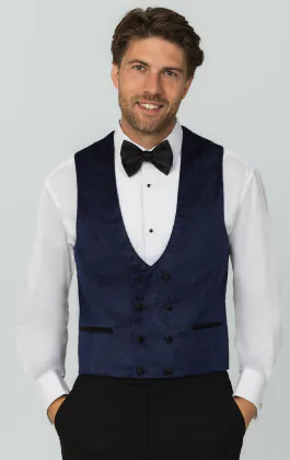 Navy Paisley Velvet Double Breasted Tuxedo Waistcoat