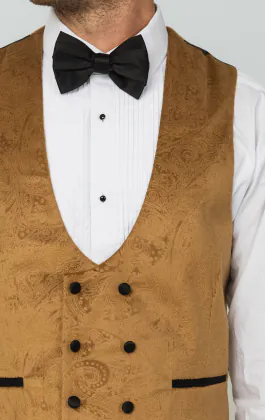 Gold Paisley Velvet Double Breasted Tuxedo Waistcoat