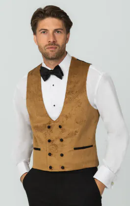 Gold Paisley Velvet Double Breasted Tuxedo Waistcoat
