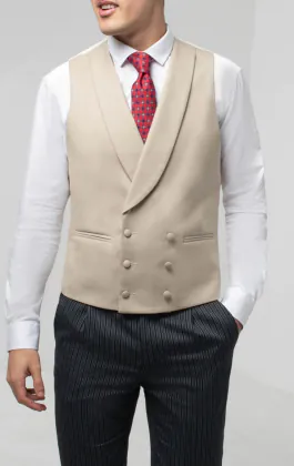 Luxury 100% Wool Gold/Buff Double Breasted Morning Suit Waistcoat