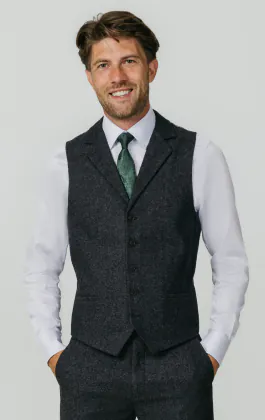 Grey Donegal Tweed Waistcoat with Notch Lapel