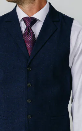 Navy Donegal Tweed Waistcoat with Notch Lapel