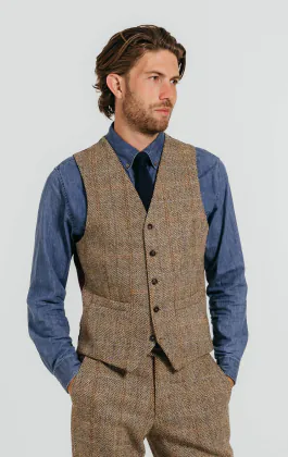 Harris Tweed Brown Windowpane Waistcoat