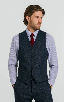 Harris Tweed Blue & Black Herringbone Waistcoat