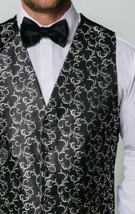Black/Silver Edwardian Swirl Jacquard Waistcoat