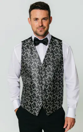 Black/Silver Edwardian Swirl Jacquard Waistcoat