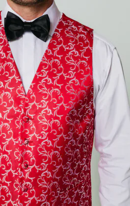 Red/Silver Edwardian Swirl Jacquard Waistcoat