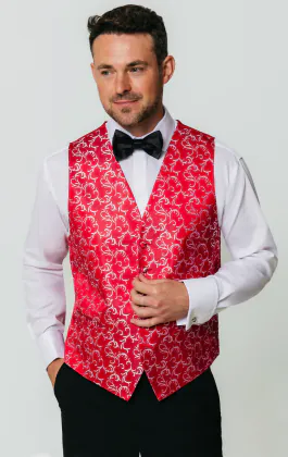Red/Silver Edwardian Swirl Jacquard Waistcoat