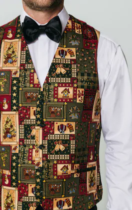 Green Vintage Christmas Print Waistcoat - Limited Edition