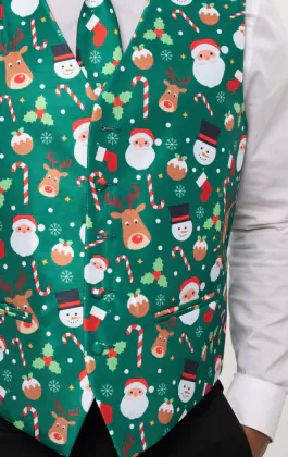 Santa & Friends Green Christmas Waistcoat