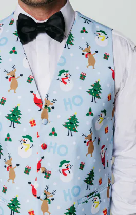 Festive Pale Blue Snowy Christmas Waistcoat
