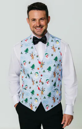 Festive Pale Blue Snowy Christmas Waistcoat