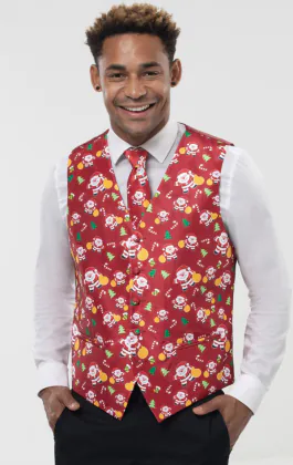 Happy Santa Claus Red Christmas Waistcoat