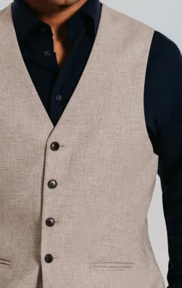 Sand Linen Slim Fit Waistcoat