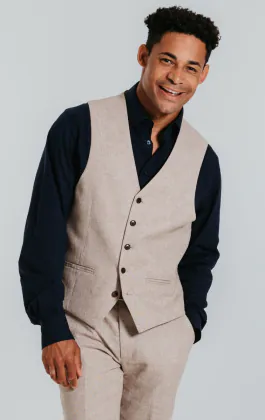 Sand Linen Slim Fit Waistcoat