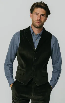 Green Corduroy Waistcoat with Notch Lapel