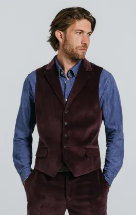 Burgundy Corduroy Waistcoat with Notch Lapel