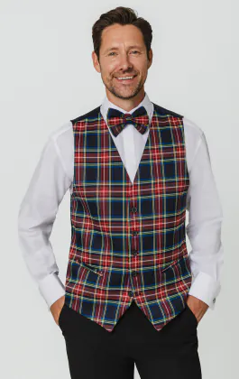 Navy Blue Tartan Waistcoat