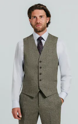 Sage Green Herringbone Tweed Waistcoat