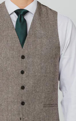 Brown Herringbone Tweed Waistcoat