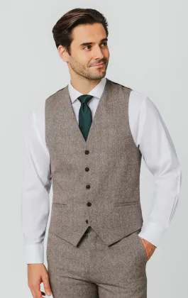 Brown Herringbone Tweed Waistcoat