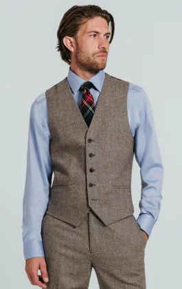 Brown Herringbone Tweed Waistcoat