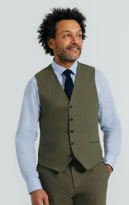 Green Linen Twill Waistcoat