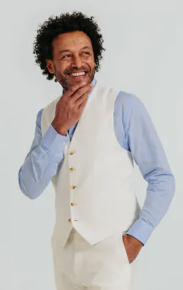 Off White Linen Twill Waistcoat
