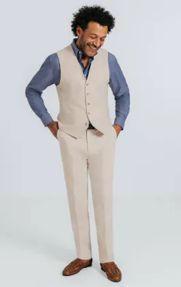 Oatmeal Linen Herringbone Waistcoat