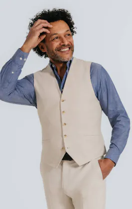 Oatmeal Linen Herringbone Waistcoat