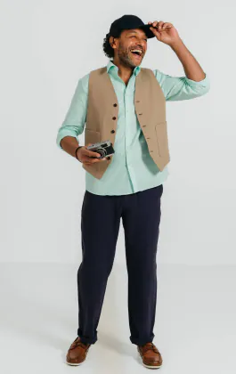 Tan Linen Twill Waistcoat