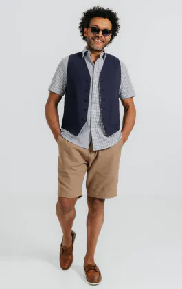 Navy Linen Twill Waistcoat