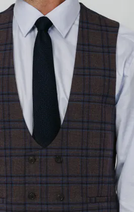 Burgundy with Blue Windowpane Check Double Breasted Waistcoat