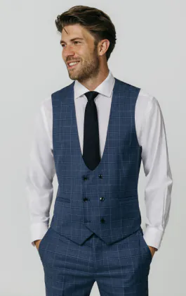 Blue Check Double Breasted Waistcoat