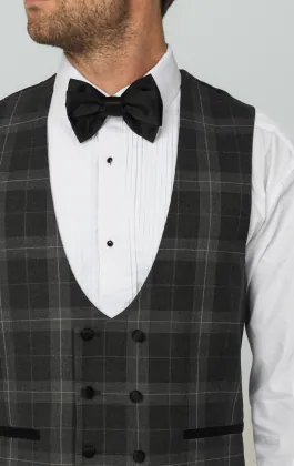 Grey Tartan Check Double Breasted Horseshoe Waistcoat
