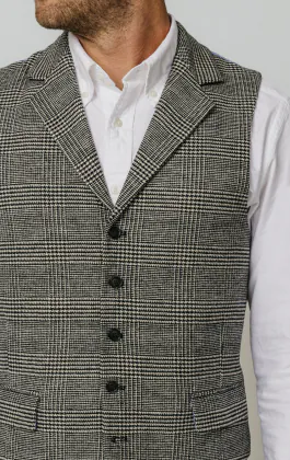 Black and Cream Prince of Wales Check Tweed Waistcoat