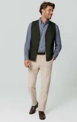 Green Herringbone Tweed Waistcoat with Patch Pockets