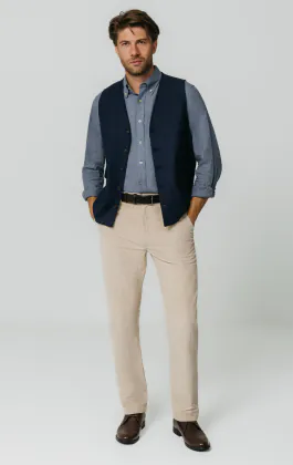 Navy Herringbone Tweed Waistcoat with Patch Pockets