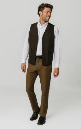 Brown Barleycorn Tweed Waistcoat with Patch Pockets