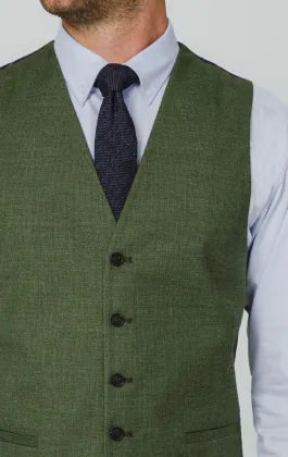 Pine Green Textured Weave Waistcoat
