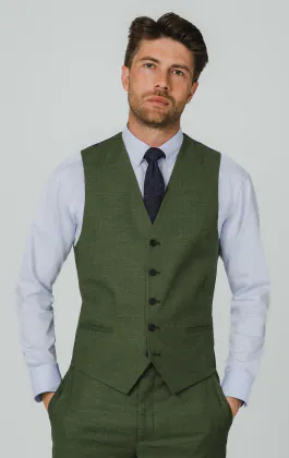 Pine Green Textured Weave Waistcoat