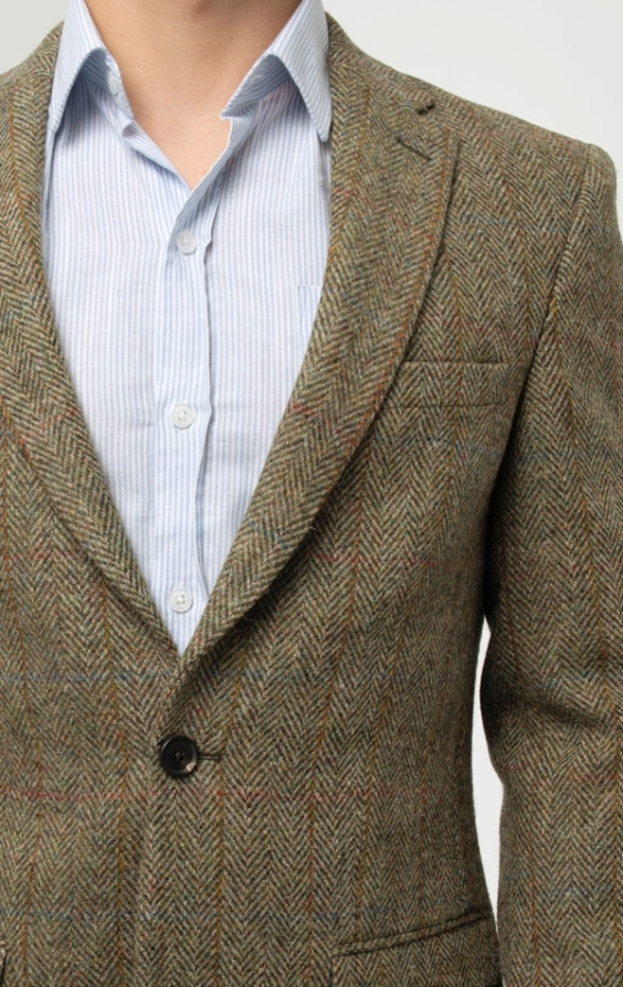 Harris Tweed Green Herringbone Windowpane Check Tweed Jacket Dobell