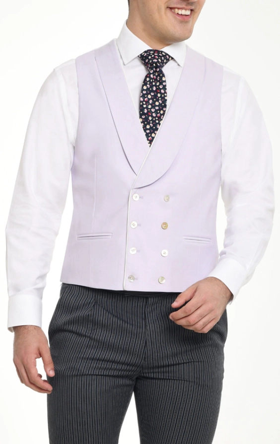Dark Cream Linen Double Breasted 8 Button Piped Shawl Lapel Waistcoat main image 1