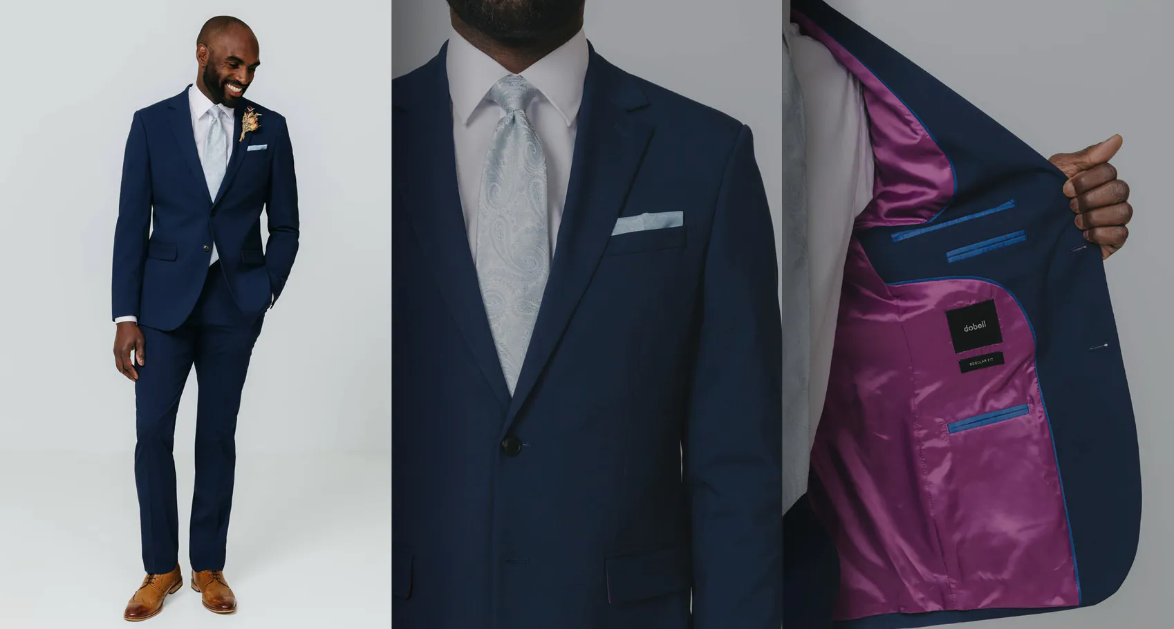 Grand National suit in navy with tie and jacket lining detail